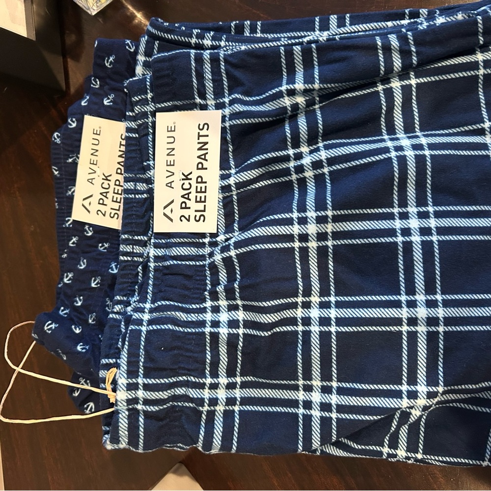Avenue Navy and Light Blue Plaid pajamas. Set of 2 - Picture 2 of 4